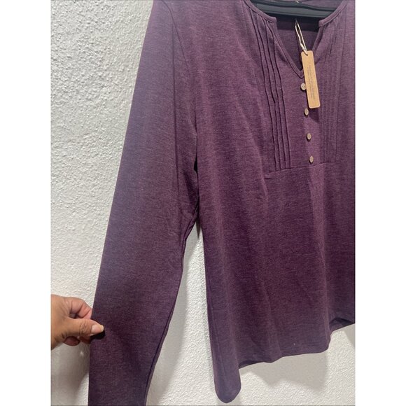PGANDS Tunic Women Size L Purple Split V Neck Pleated Long Sleeve NWT - Picture 4 of 10